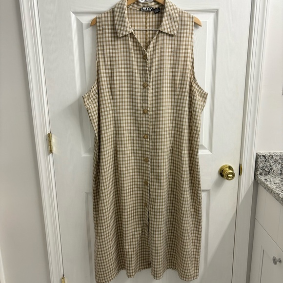 Vintage Button Front Shirt Dress Maxi Sleeveless Plus Size 24 Twee - Picture 1 of 6